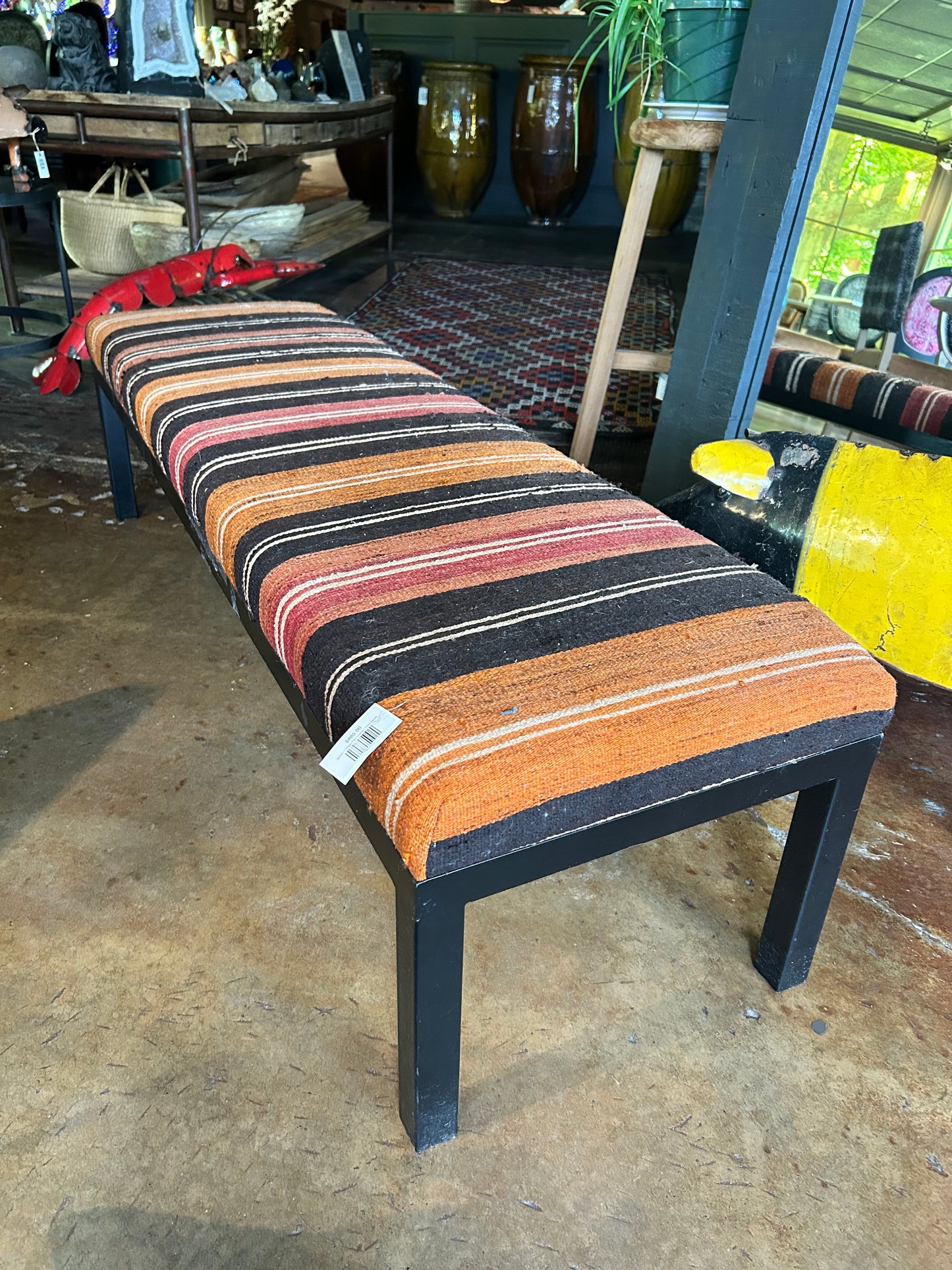 Bench / Vintage Rug Covered / Piano Bench